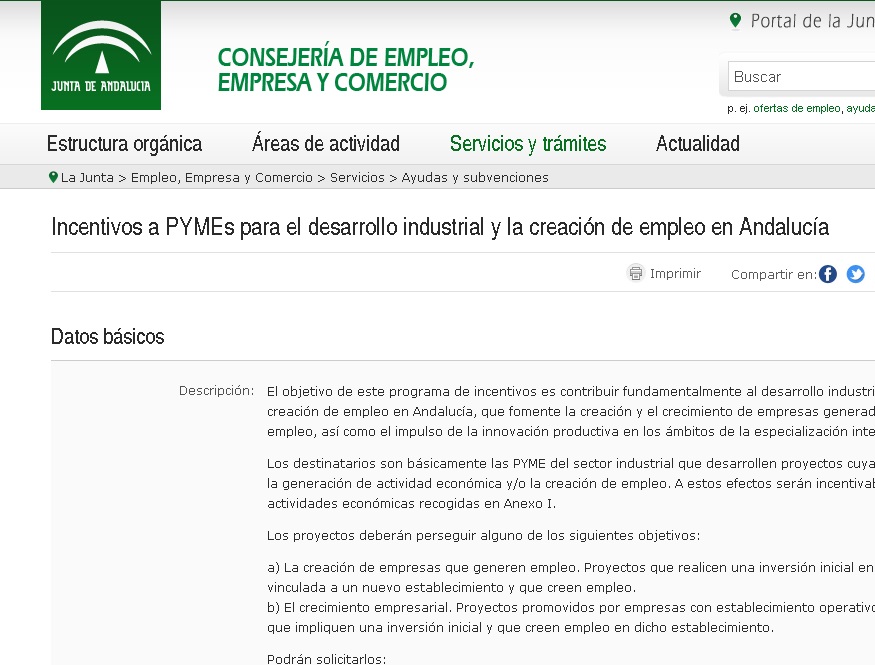 Incentivos a PYMEs para el desarrollo industrial y la creación de empleo en Andalucía.